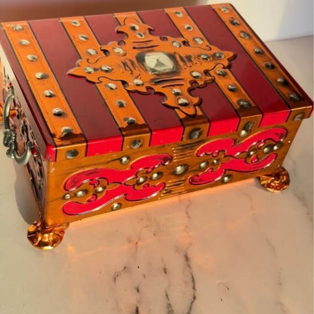 Vintage freckle and Mac copper and red striped treasure trinket box